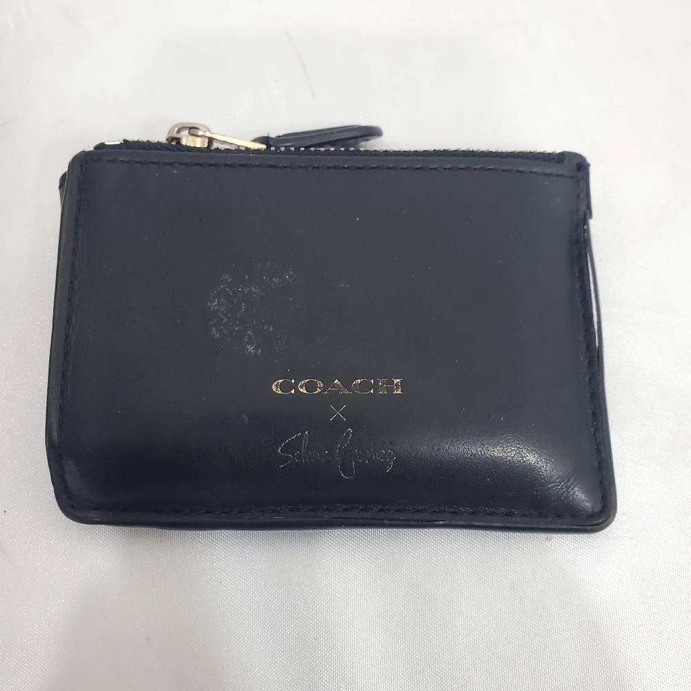 Coach Black Leather Zip Card Case Wallet